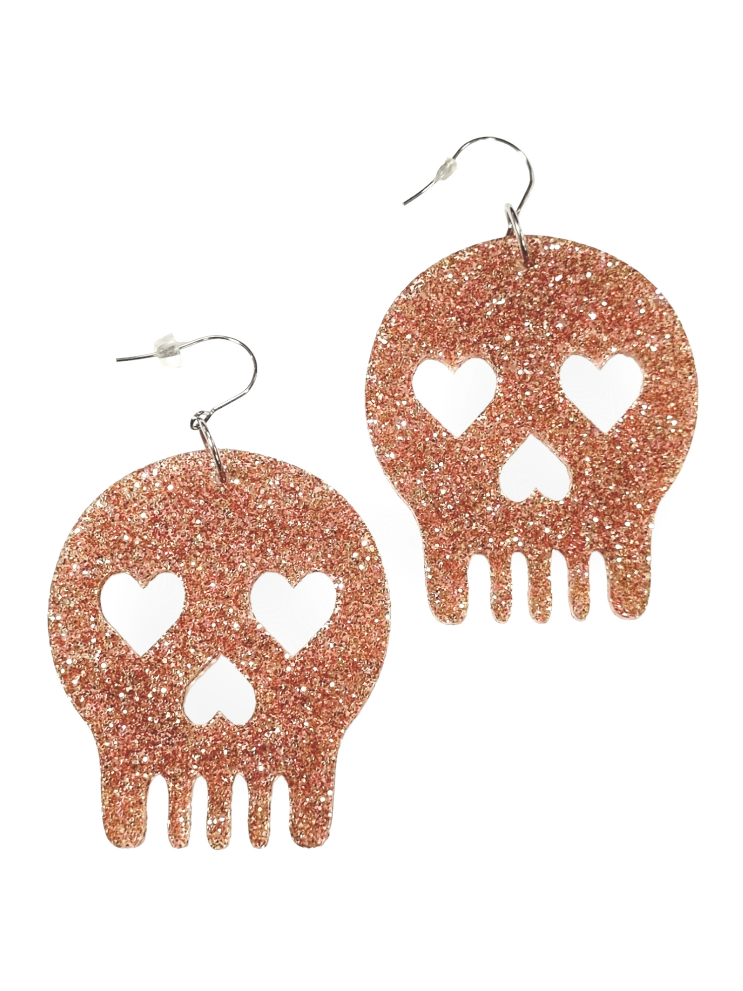 ILONE korvakorut Giant Heart Skull, glitter rosegold