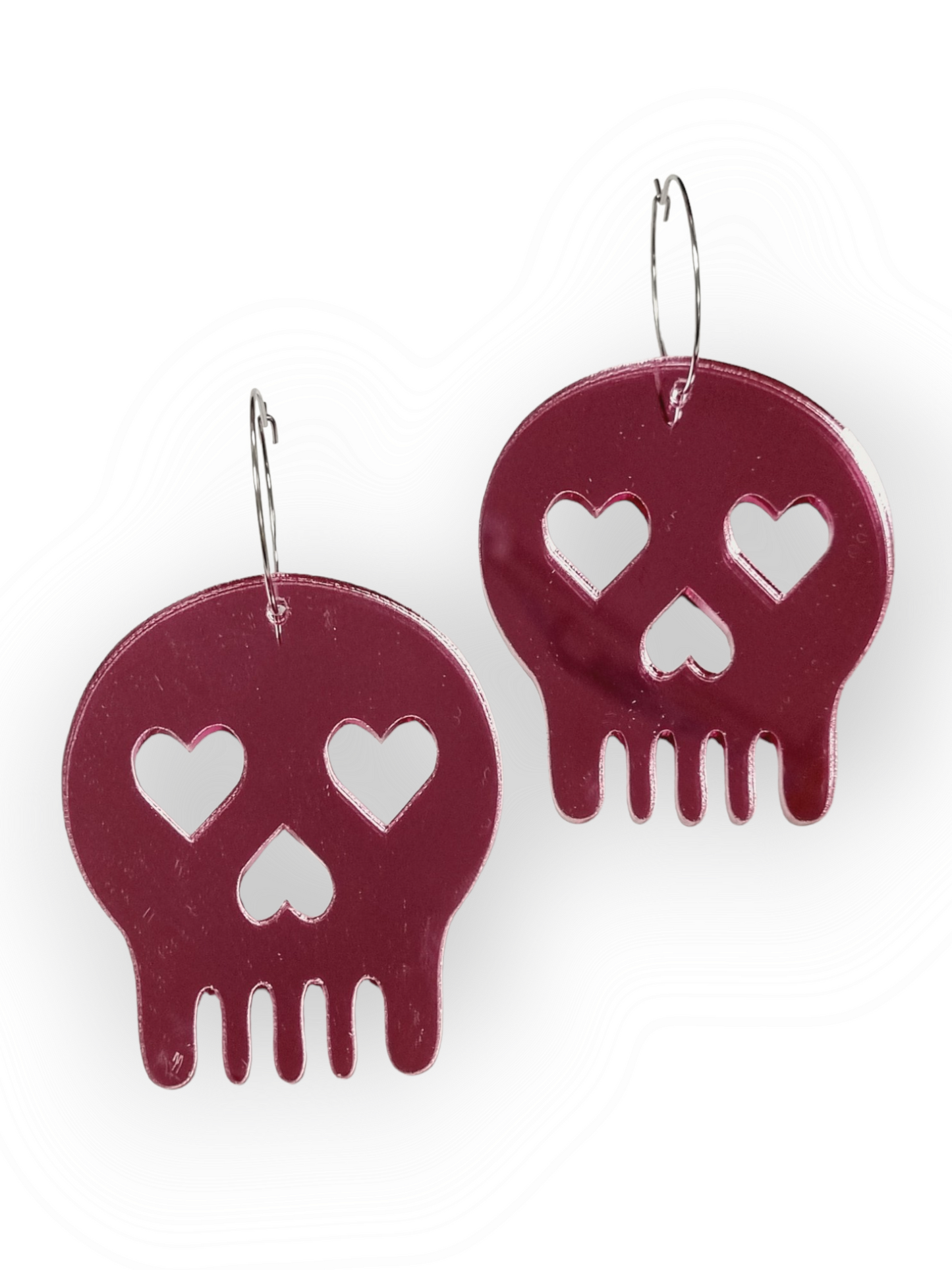 ILONE korvakorut Giant Heart Skull, mirror pink