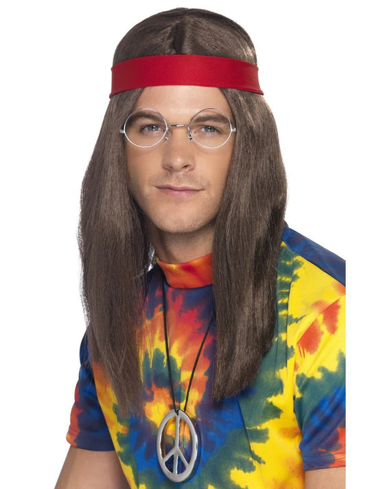 Hippimiehen setti (peruukki, panta, lasit ja riipus)