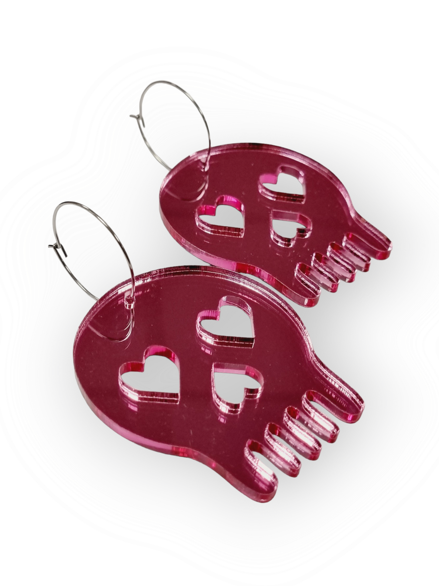 ILONE korvakorut Giant Heart Skull, mirror pink