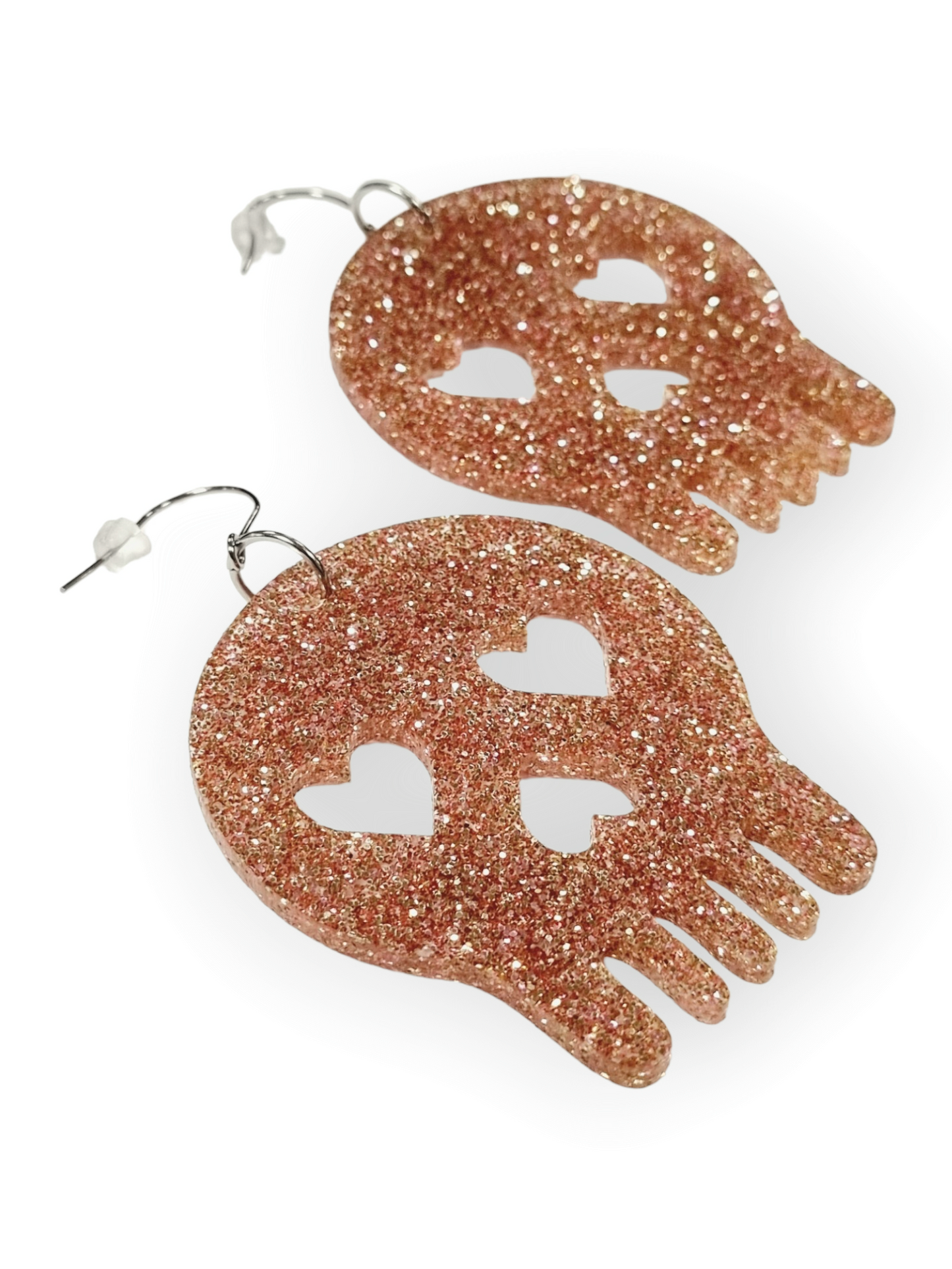 ILONE korvakorut Giant Heart Skull, glitter rosegold