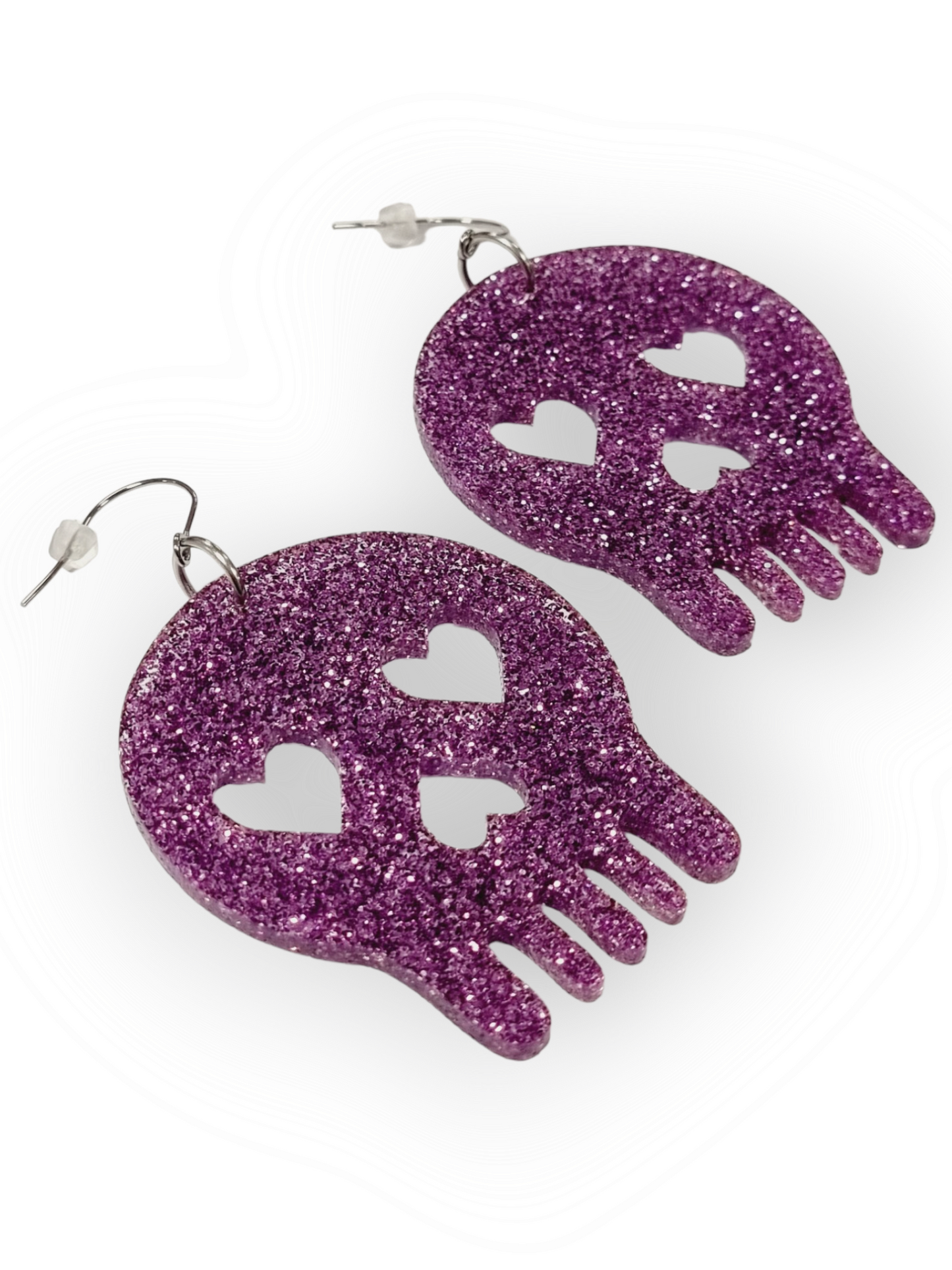 ILONE korvakorut Giant Heart Skull, glitter lilac