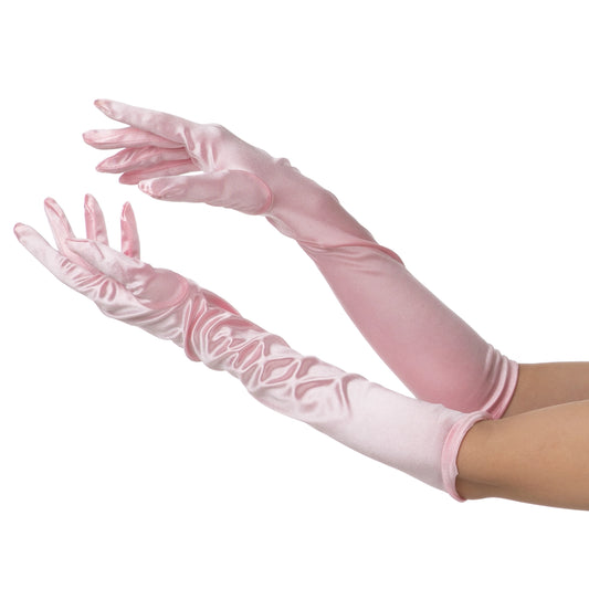 Pitkävartiset satiinikäsineet, baby pink
