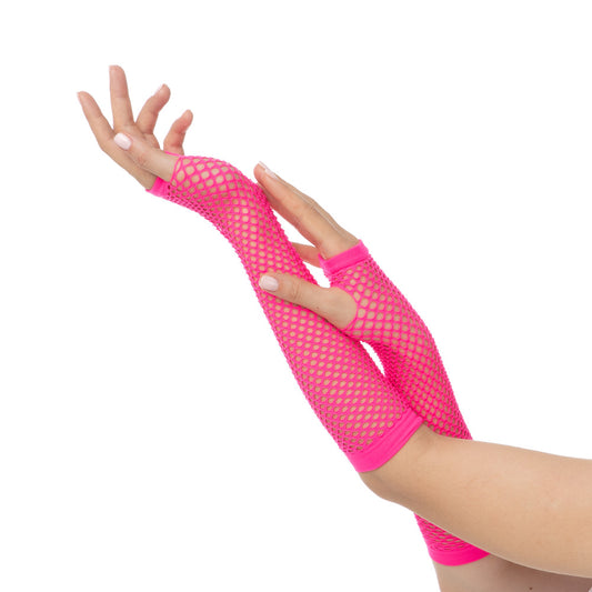 Pitkävartiset verkkokäsineet, neonpinkki (UV)