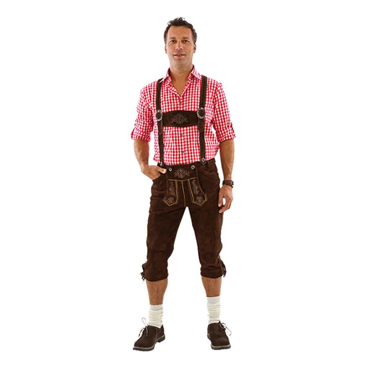 Aidot Oktoberfest Lederhosen nahkahousut, pitkälahkeinen ruskea