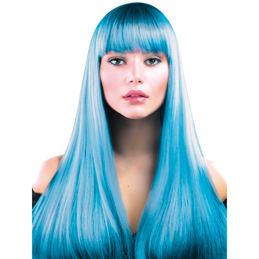 Pitkä peruukki etuhiuksilla Lady, turkoosinsininen