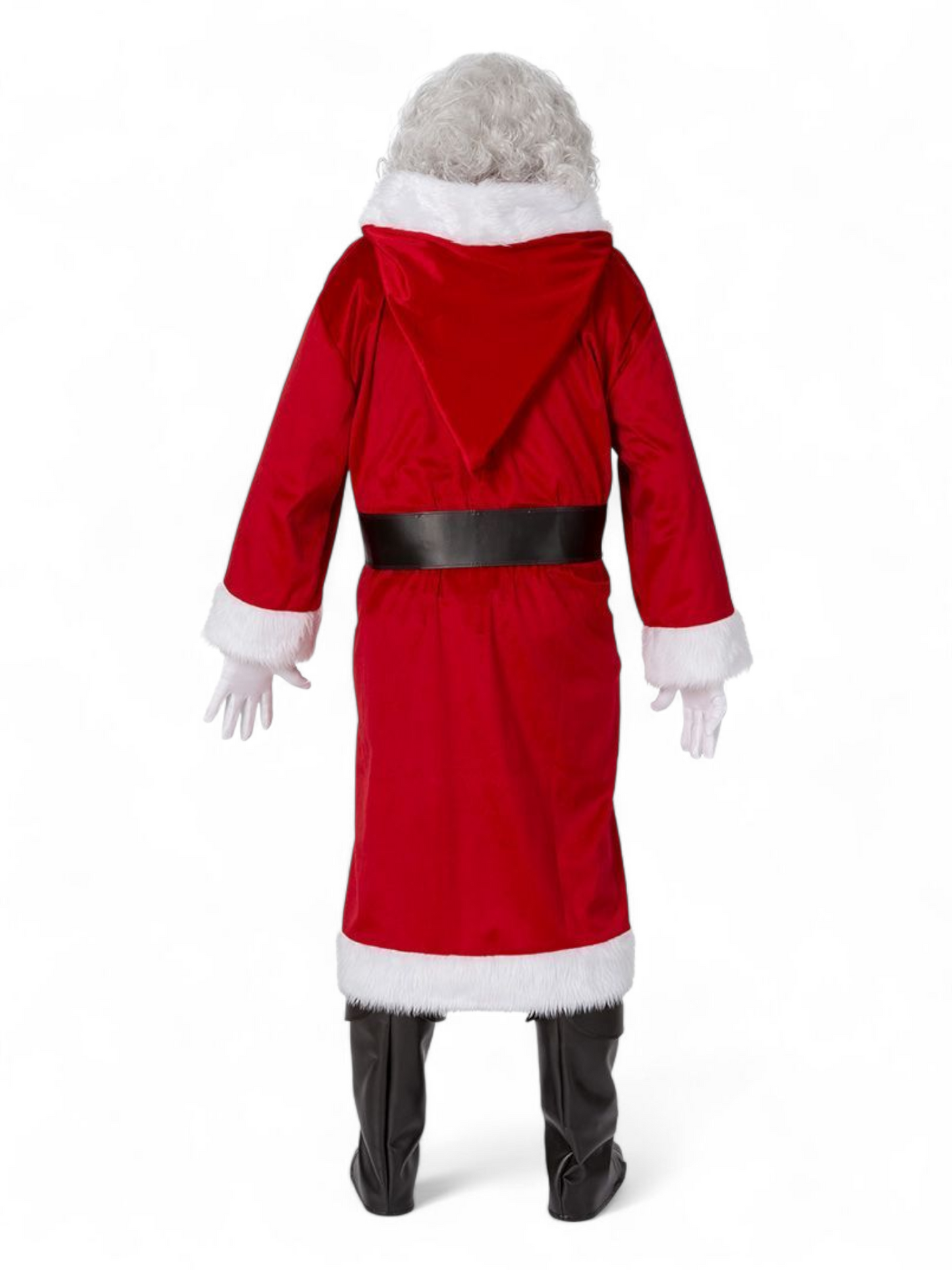 Joulupukin mantteli hupulla, taskuilla ja vyöllä