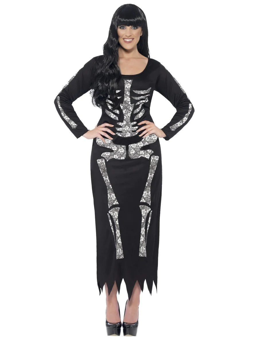 Pitkä luurankomekko Lady Skeleton (XL)