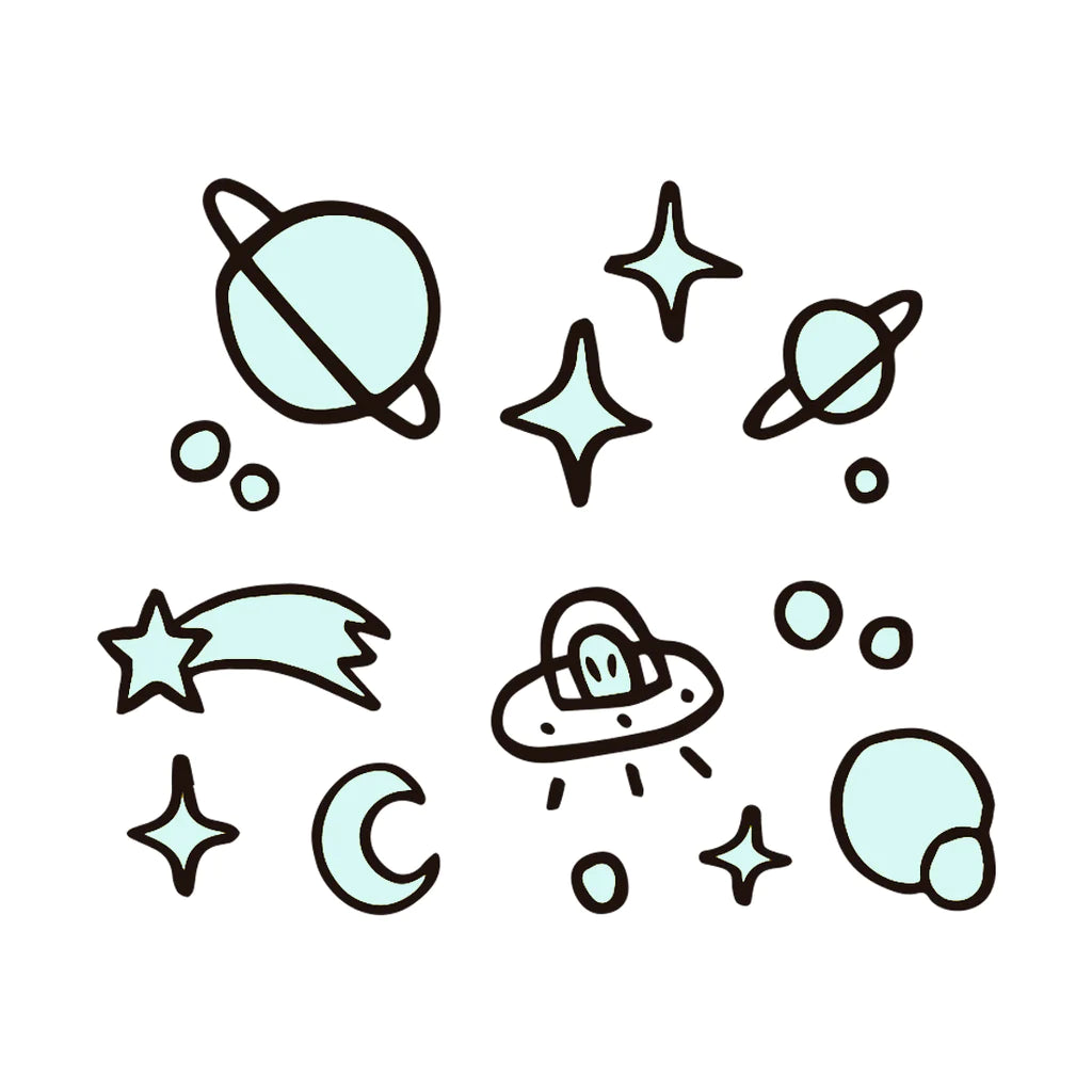 Siirtokuvatatuoinnit Tiny Cosmos Glow In the Dark (2 arkkia)