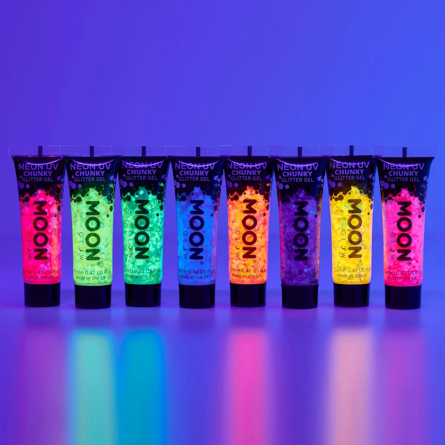 MoonGlow neonvaloissa hohtava glittergeeli, neon orange (UV)