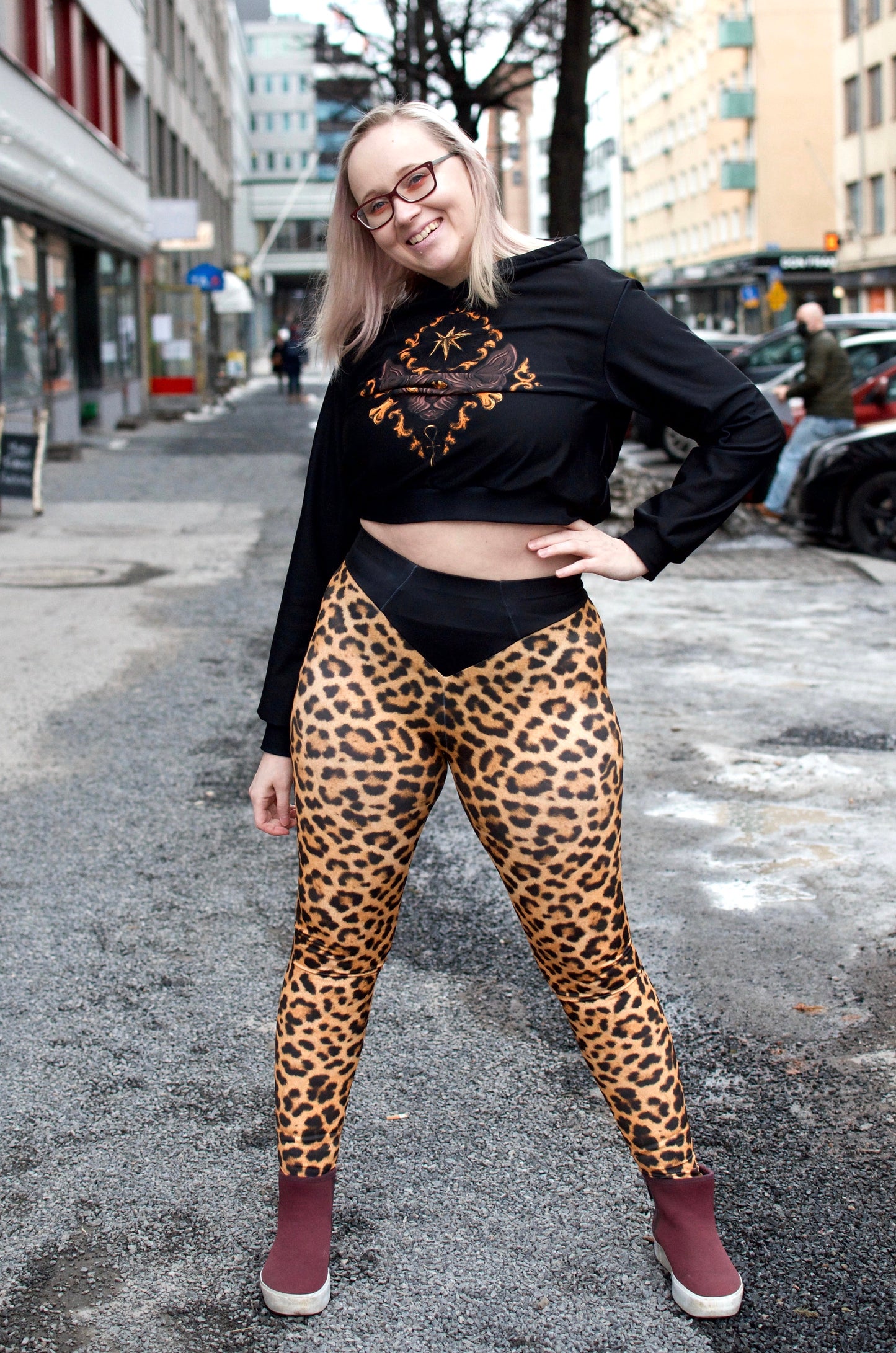 Legginsit Leopard Yellow, extrakorkea vyötärö