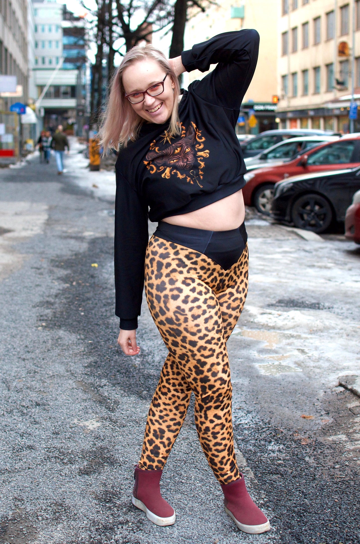 Legginsit Leopard Yellow, extrakorkea vyötärö