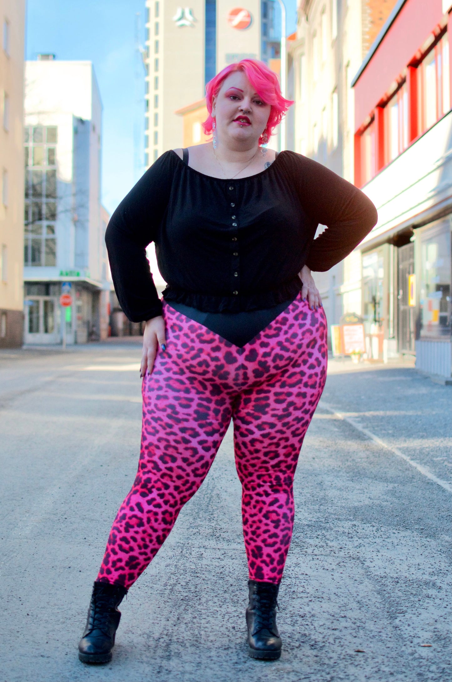 Legginsit Leopard Pink, extrakorkea vyötärö