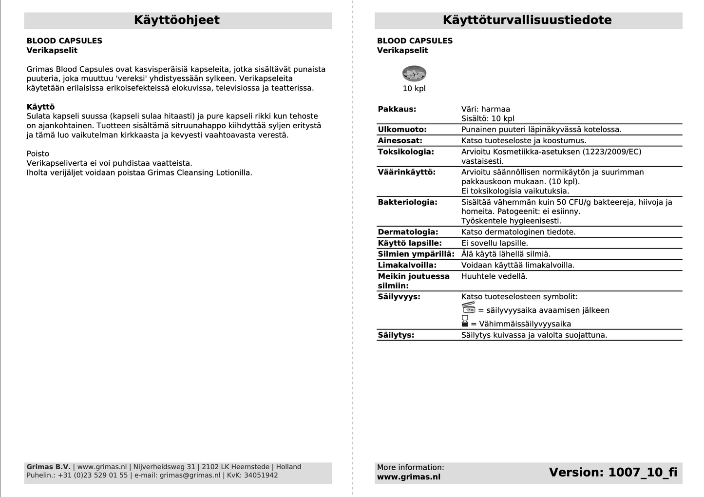 GRIMAS Purtavat verikapselit (10kpl)