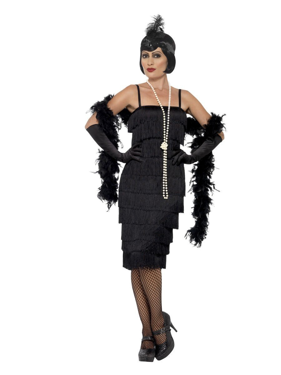 20-luvun flapper-asu, musta, pitkä helma