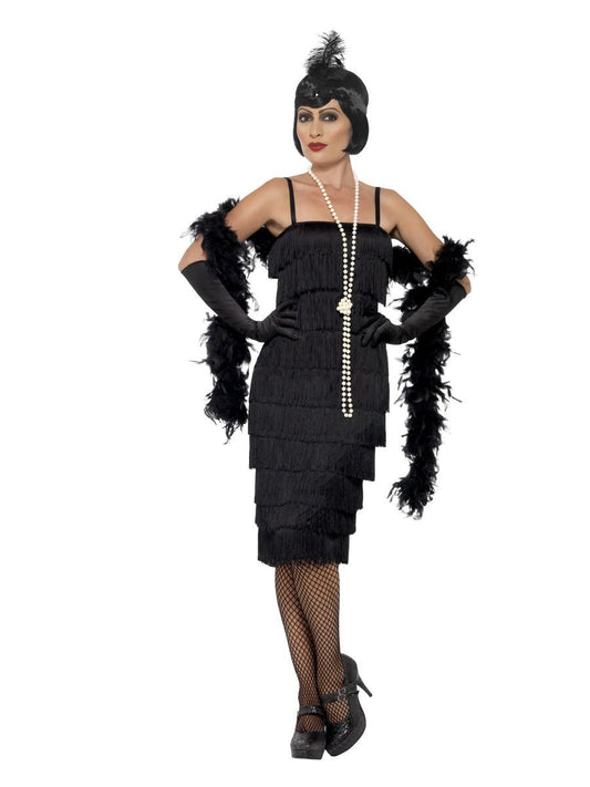 20-luvun flapper-asu, musta, pitkä helma