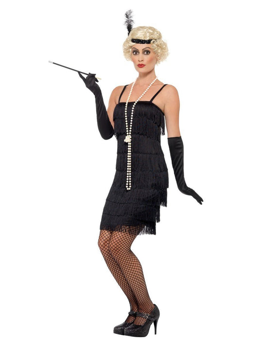 20-luvun flapper-asu, musta, lyhyt helma