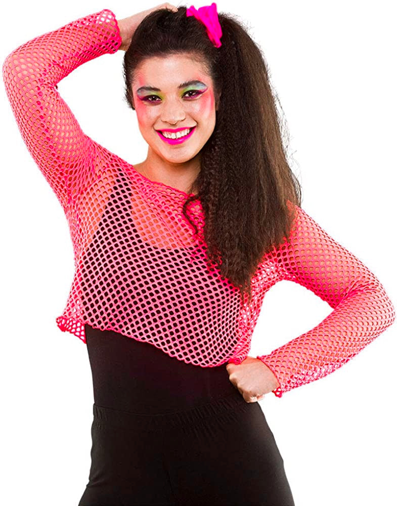 Verkkopaita crop top, neonpinkki (UV)
