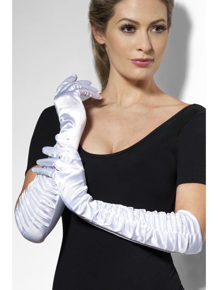 Satiinikäsineet, valkoinen (M-XL)