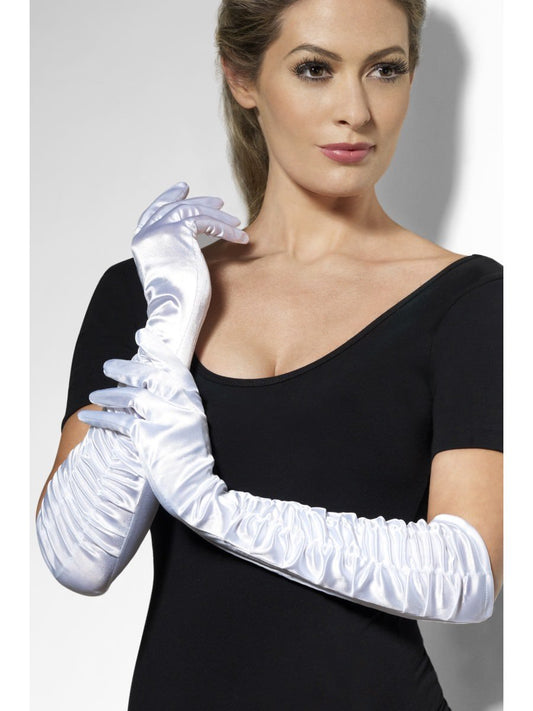 Satiinikäsineet, valkoinen (M-XL)