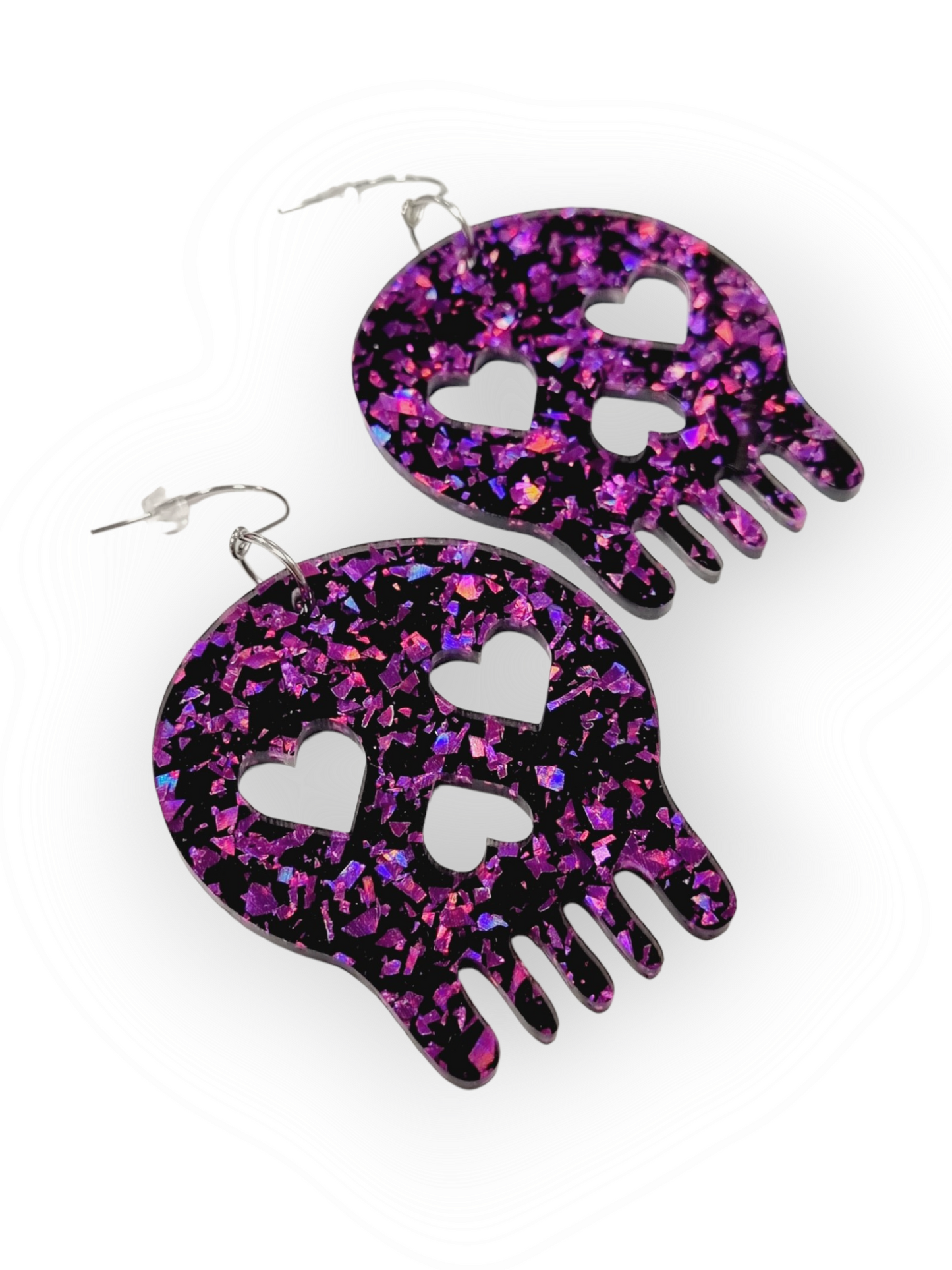 ILONE korvakorut Giant Heart Skull, glitter purple