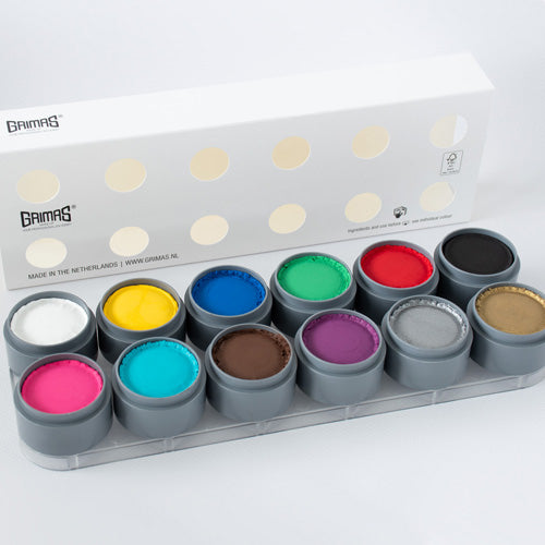 GRIMAS Water Make-up kasvomaalipaletti 12kpl, perusvärit (jättikoko)