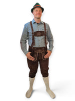 Aidot Oktoberfest Lederhosen nahkahousut, pitkälahkeinen ruskea
