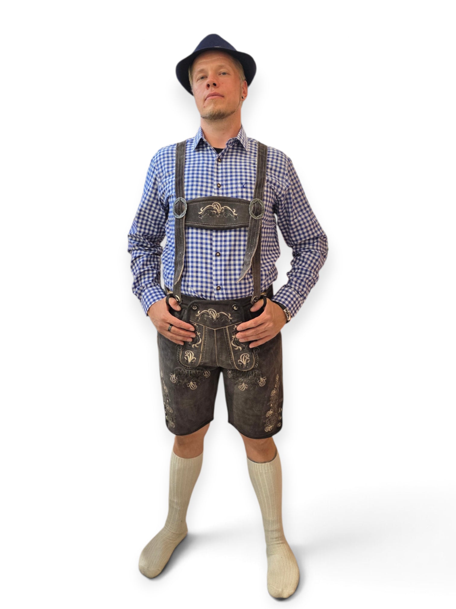 Aidot Oktoberfest Lederhosen nahkahousut, harmaa