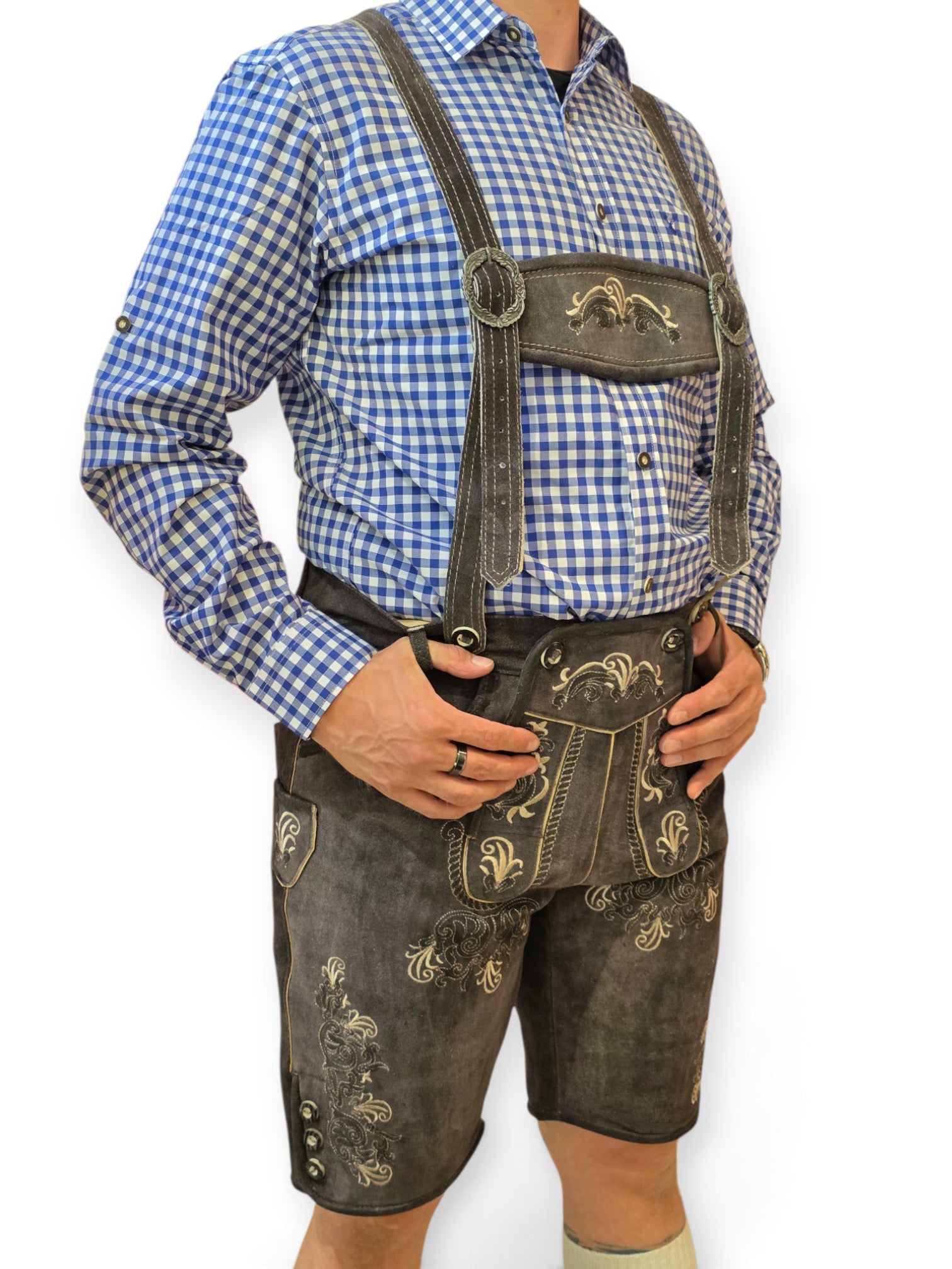 Oktoberfest ruudullinen kauluspaita Premium, sininen (M-5XL)