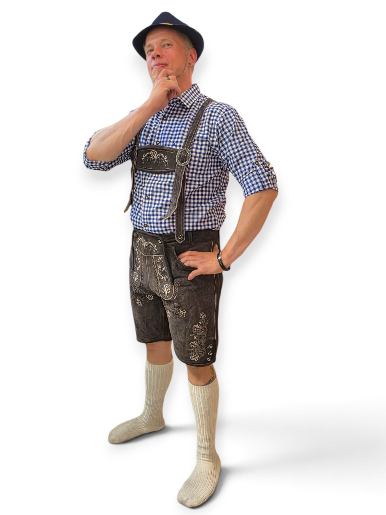 Aidot Oktoberfest Lederhosen nahkahousut, harmaa