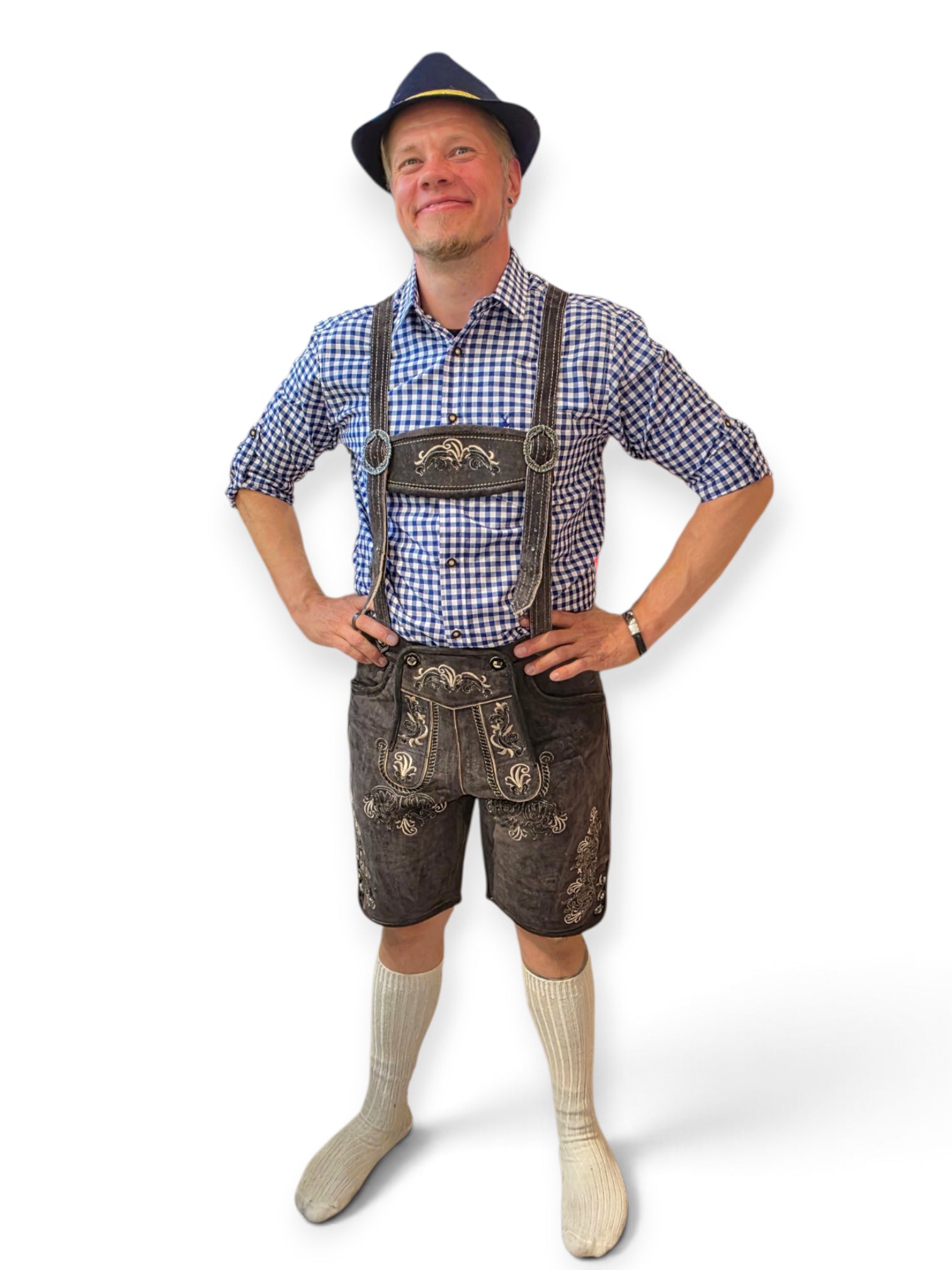 Aidot Oktoberfest Lederhosen nahkahousut, harmaa