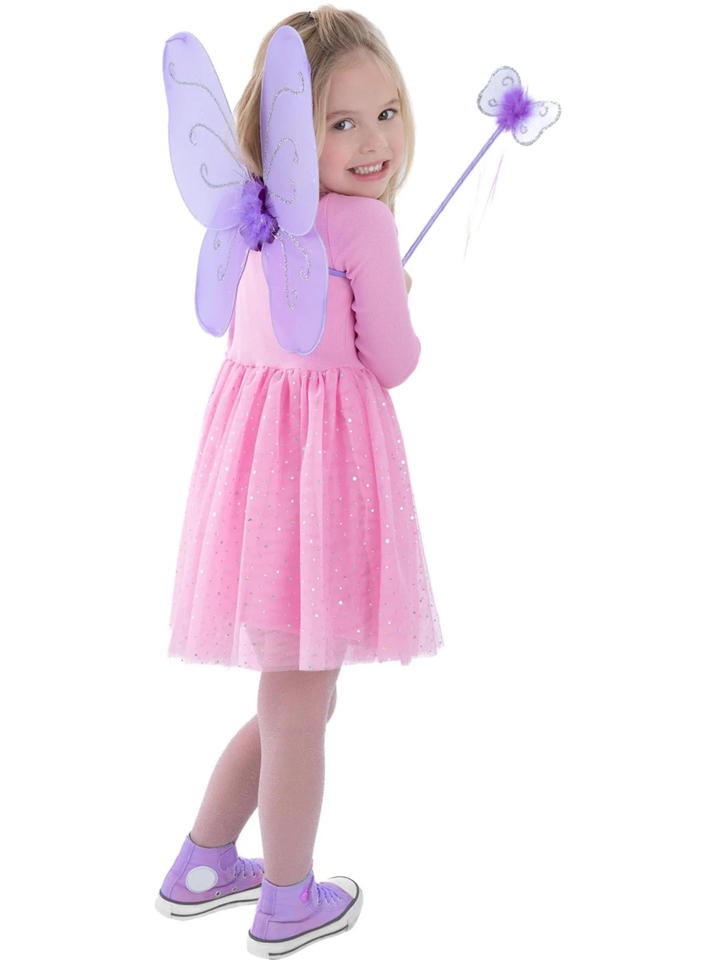 Vaaleanvioletit siivet + taikasauva (45cm x 40cm)