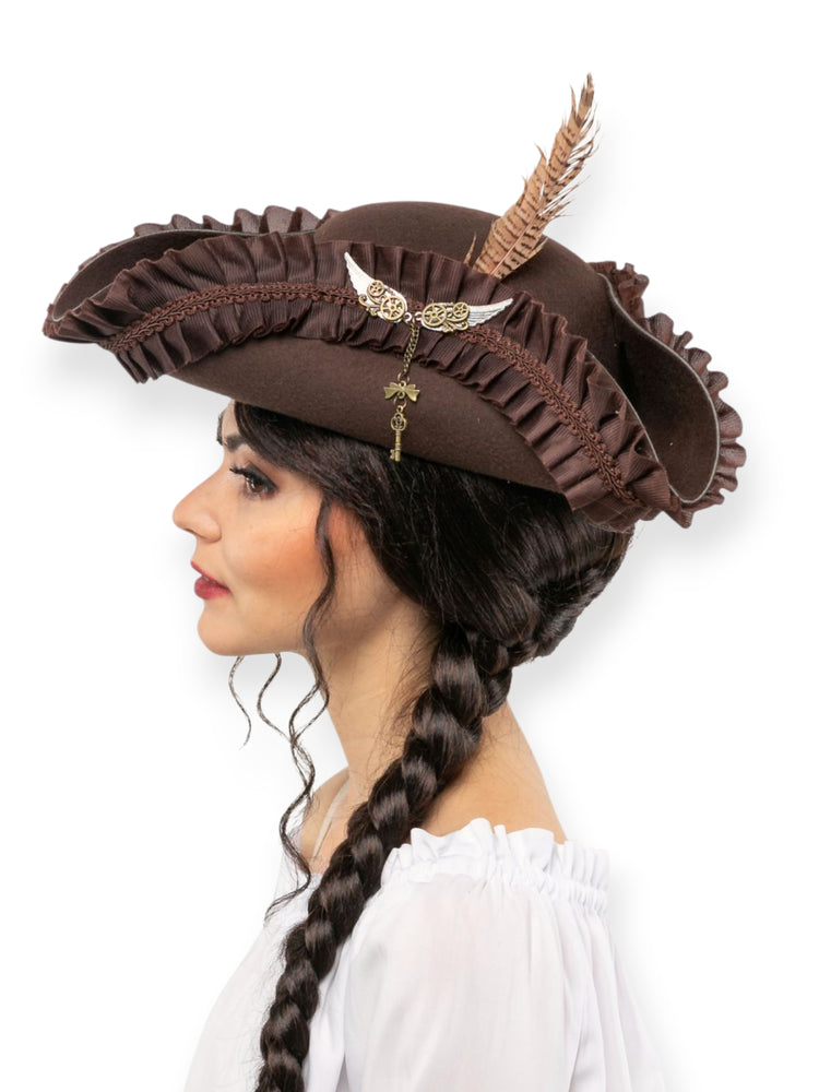 Kolmikolkkahattu Steampunk Pirate, ruskea