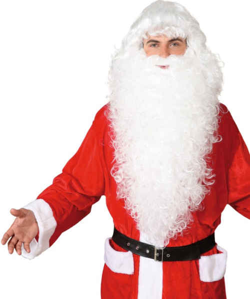 Joulupukin parta ja peruukki Extra Long, kihara valkoinen