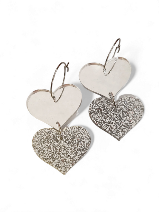 Ruffle Army korvakorut Double Heart Silver Mirror, rengas