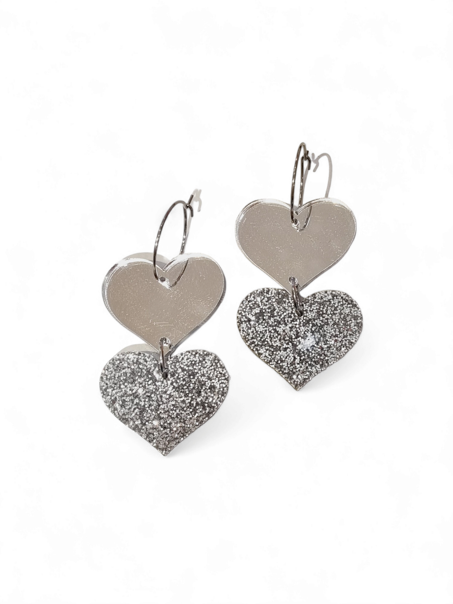 Ruffle Army korvakorut Double Heart Silver Mirror, rengas