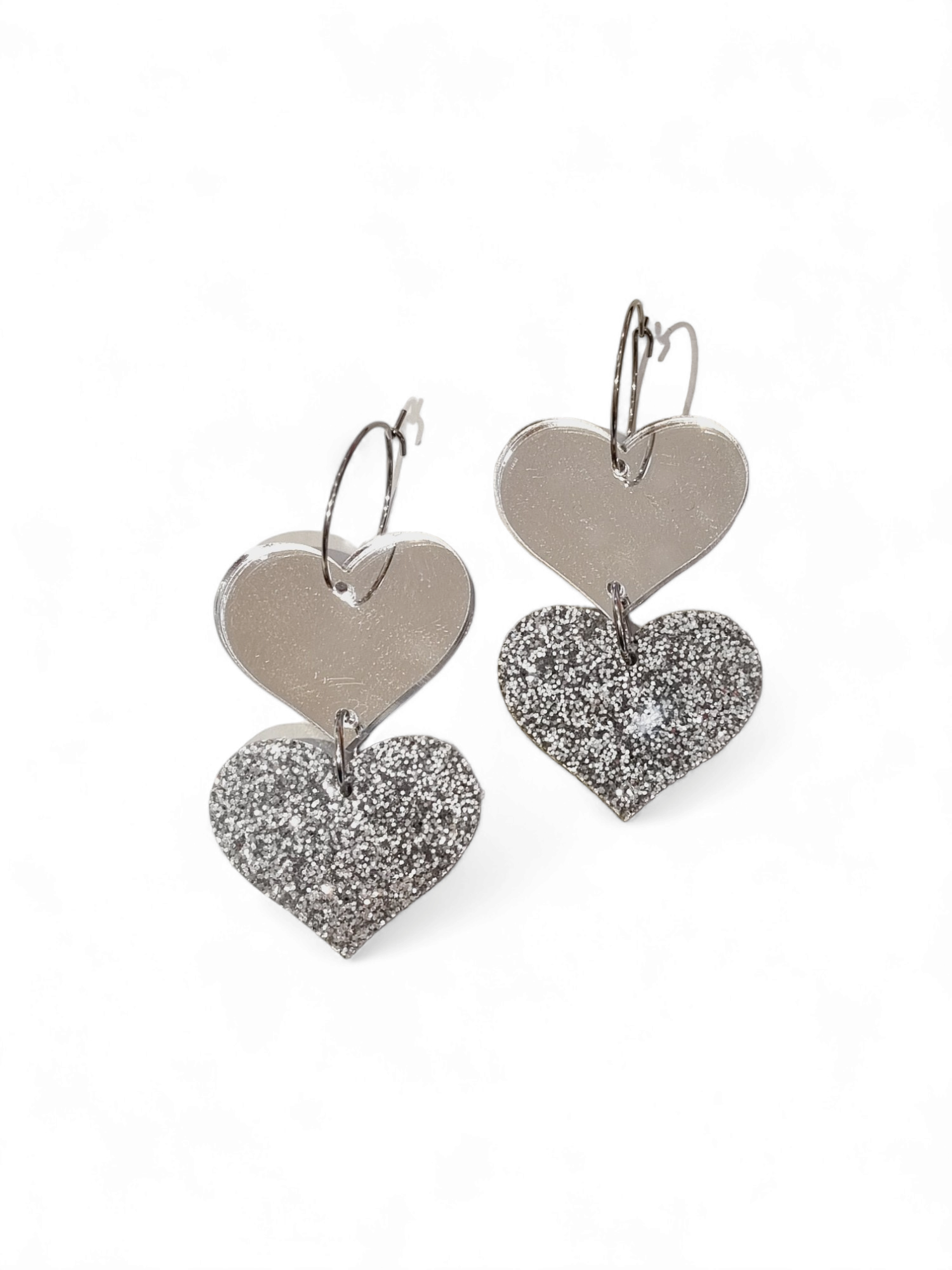 Ruffle Army korvakorut Double Heart, silver