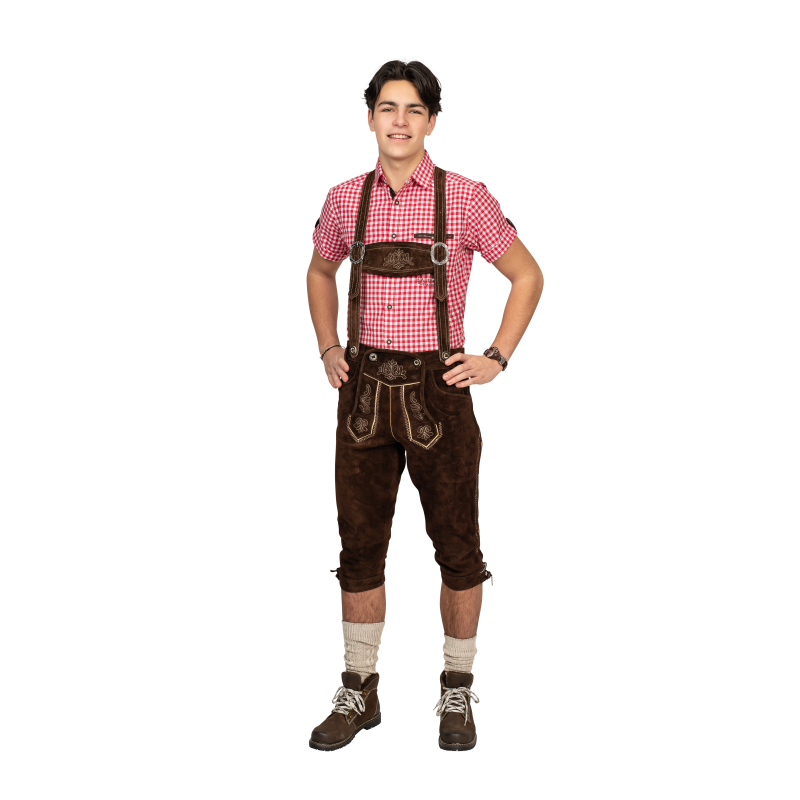 Aidot Oktoberfest Lederhosen nahkahousut, pitkälahkeinen ruskea