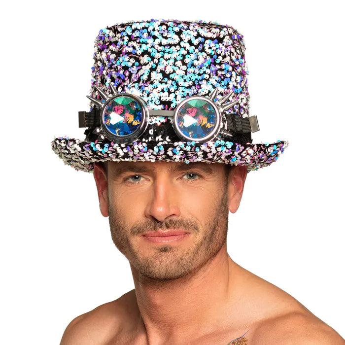 Steampunk paljettisilinteri + gogglesit Sky Blue
