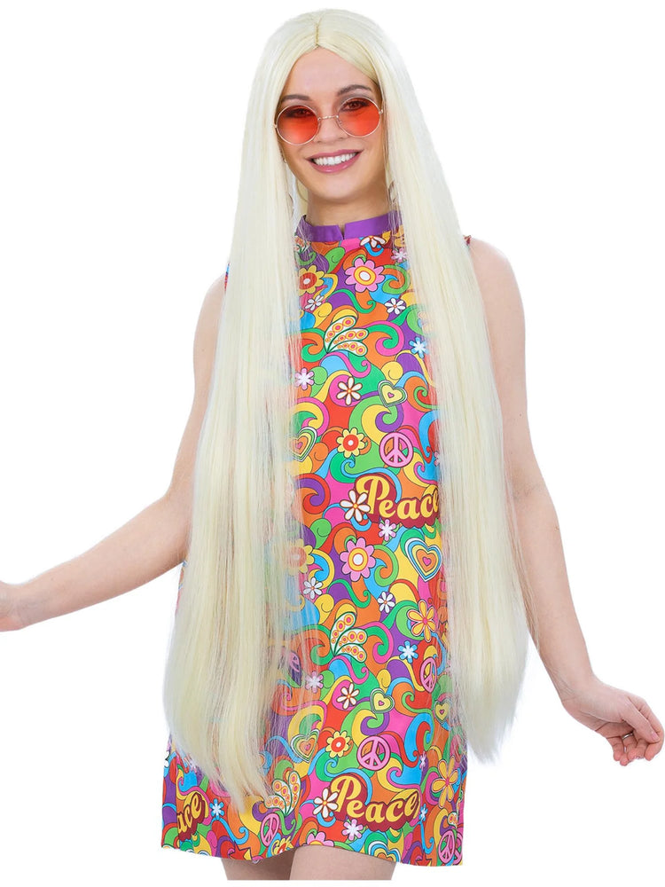 Extrasuperpitkä hipin peruukki, blondi (100cm)