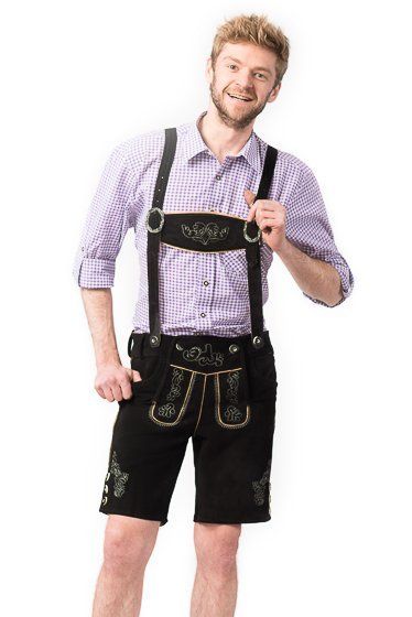 Aidot Oktoberfest Lederhosen nahkahousut, musta (L-5XL)