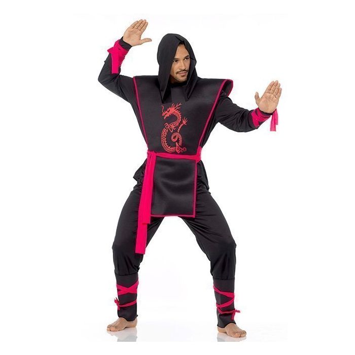 Ninjan asukokonaisuus (naamio, huppari, liivi, housut ja lisäosat)