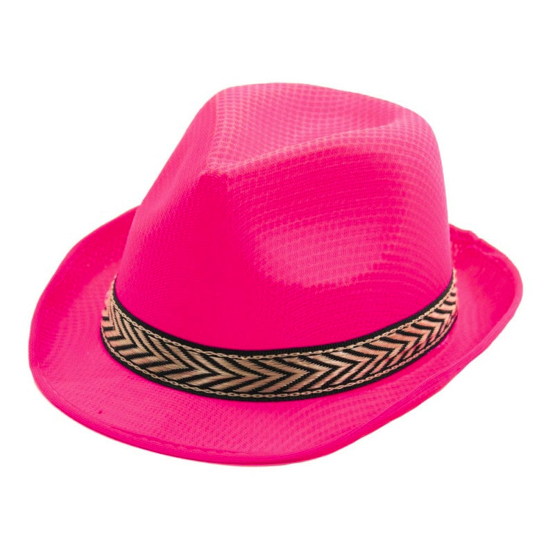 Fedora koristenauhalla, neonpinkki (UV)