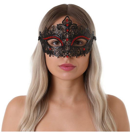 Metallinen pitsisilmikko strasseilla, musta + punainen