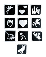 Tarrakiinnitteinen sapluunasetti Princess & Unicorns (10kpl lajitelma)