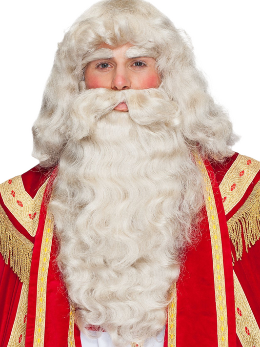 Joulupukin parta, peruukki ja kulmakarvat Vintage Deluxe, luonnollinen harmaanvaalea