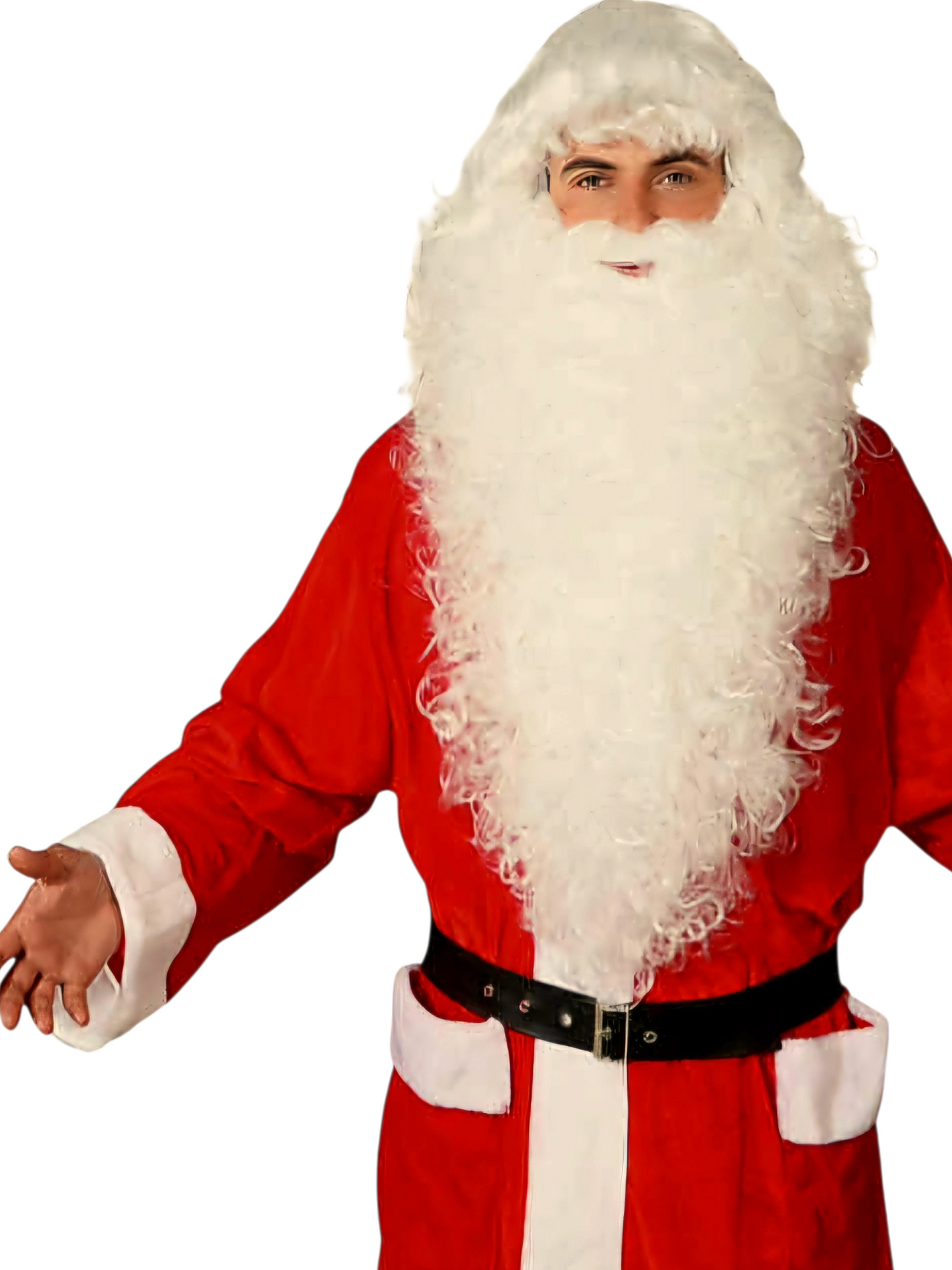 Joulupukin parta ja peruukki Extra Long, kihara luonnonvalkoinen