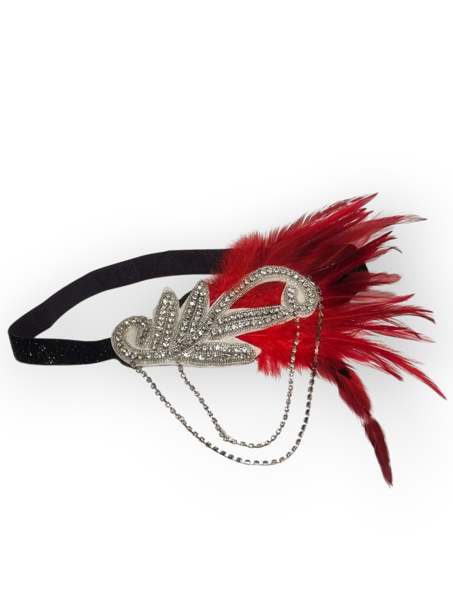 1920-luvun setti Dramatic (pääpanta, helmet, käsineet, korvakorut ja holkki)