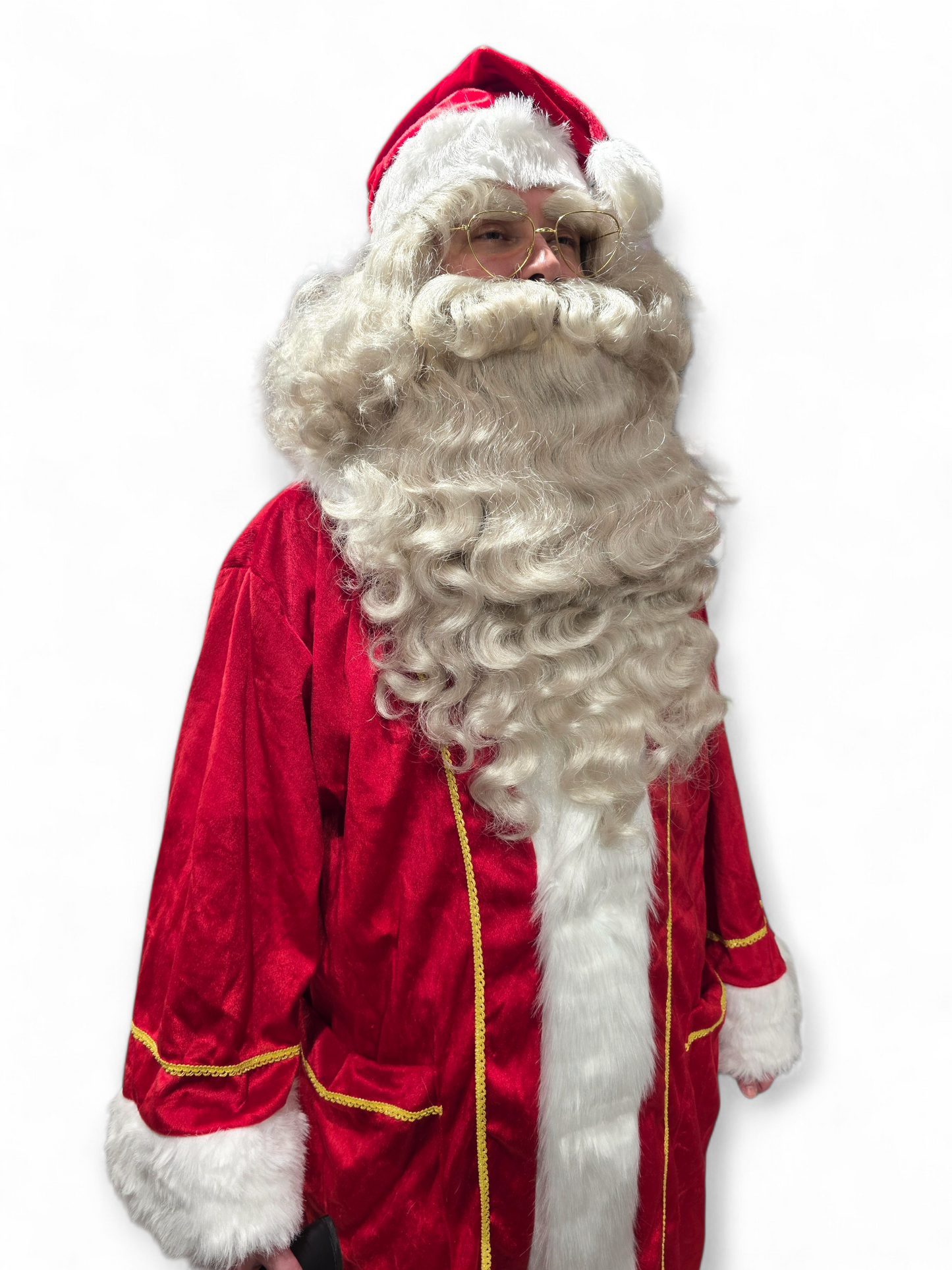 Ammattilaistasoinen joulupukin mantteli kultakirjailulla (+ vyö ja lakki) Deluxe