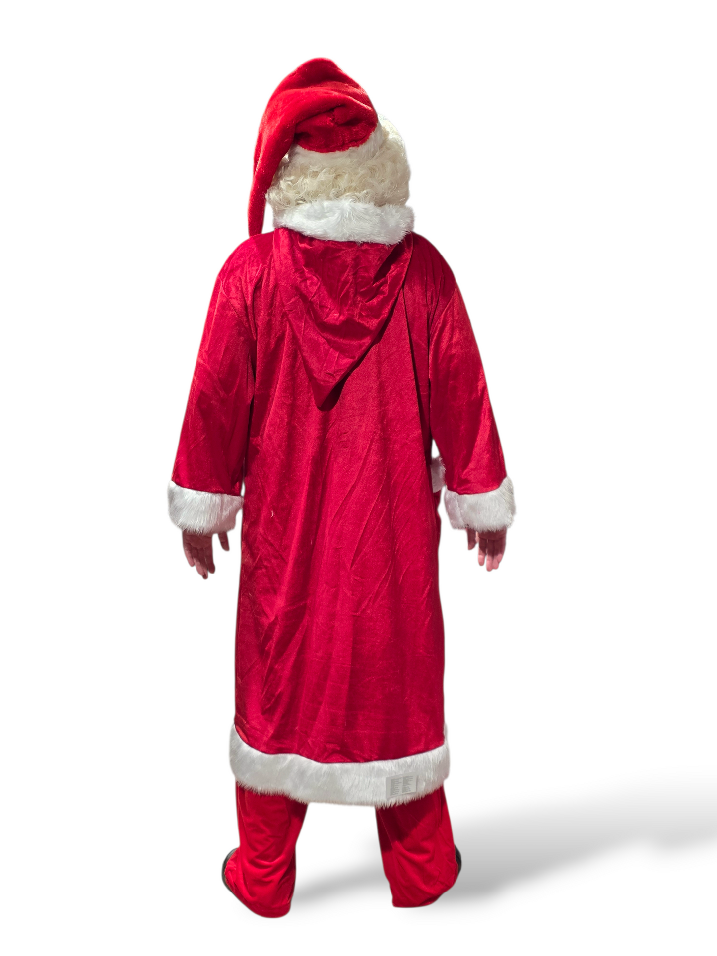 Joulupukin mantteli hupulla, taskuilla ja vyöllä